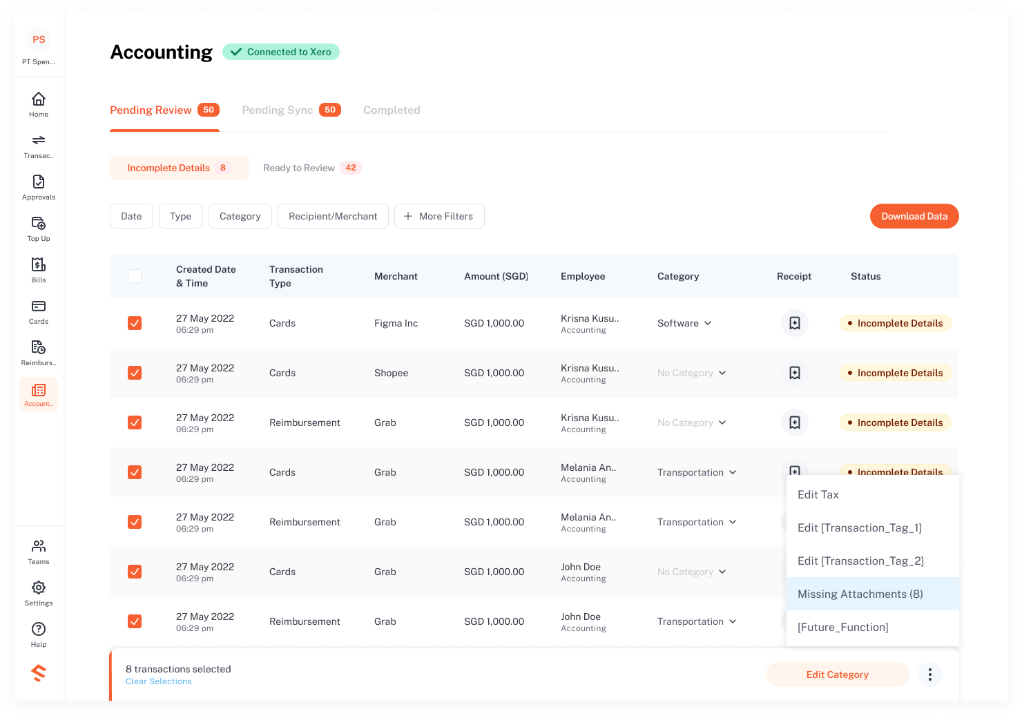 track missing receipts and send reminders to employees